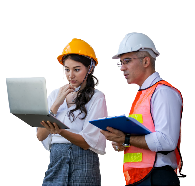 RF Engineers working with laptop and clipboard